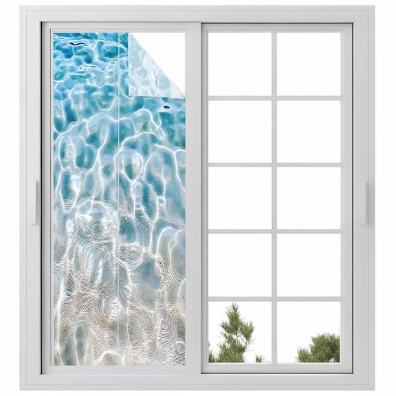 Blue Ocean Window Privacy Film, Underwater Sea Waves Water Ripple Seascape Static Cling UV Sun Blocking Heat Control Window Tint Day and Night, Non-Adhesive One Way Windows Privacy Cover 23.6''x59''