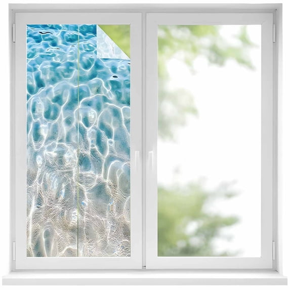 Blue Ocean Window Privacy Film, Underwater Sea Waves Water Ripple Seascape Static Cling UV Sun Blocking Heat Control Window Tint, Non-Adhesive One Way Windows Privacy Cover 19.6''x39.3''