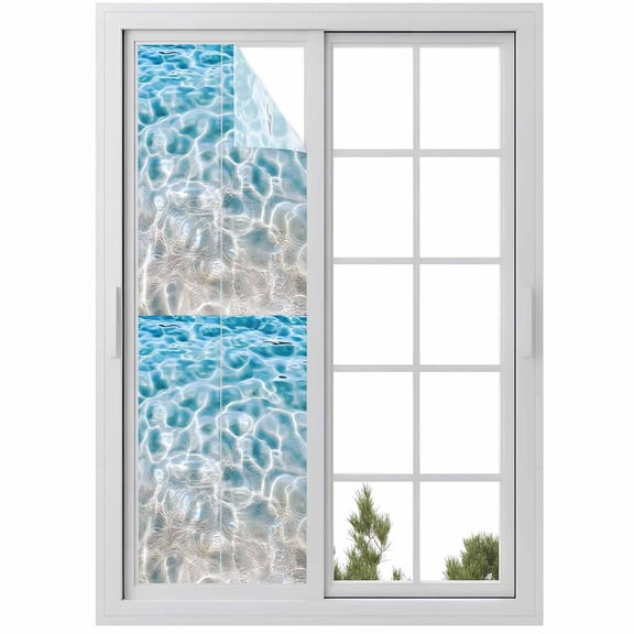 Blue Ocean Window Privacy Film, Underwater Sea Waves Water Ripple Seascape Static Cling UV Sun Blocking Heat Control Window Tint, Non-Adhesive One Way Windows Privacy Cover 17.7''x78.7''