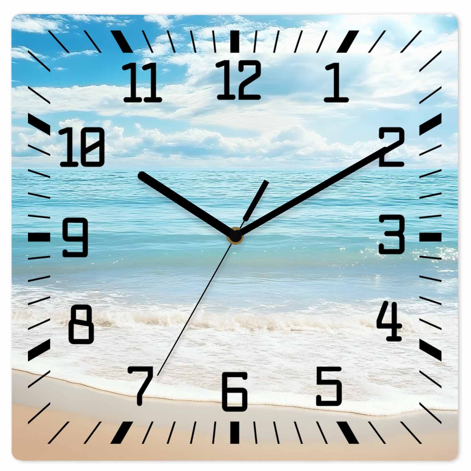 Clock Sencery Blue Ocean Wooden Wall Clock Silent Non Ticking, Coastal Sea Beach ...