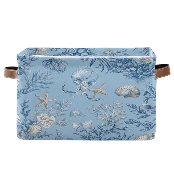 Blue Oceanic Scene Foldable Storage Basket,Canvas Fabric Foldable Storage Bins with Handles Open Home Storage Bins Boxes for Toy Book Shelf Closet Baskets