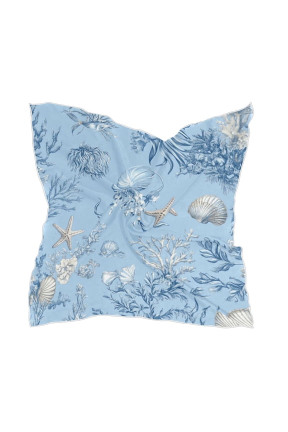 Blue Oceanic Scene Women's Fashion Soft Scarf Square Satin Head Scarf Neck Scarf Head Hair Wraps