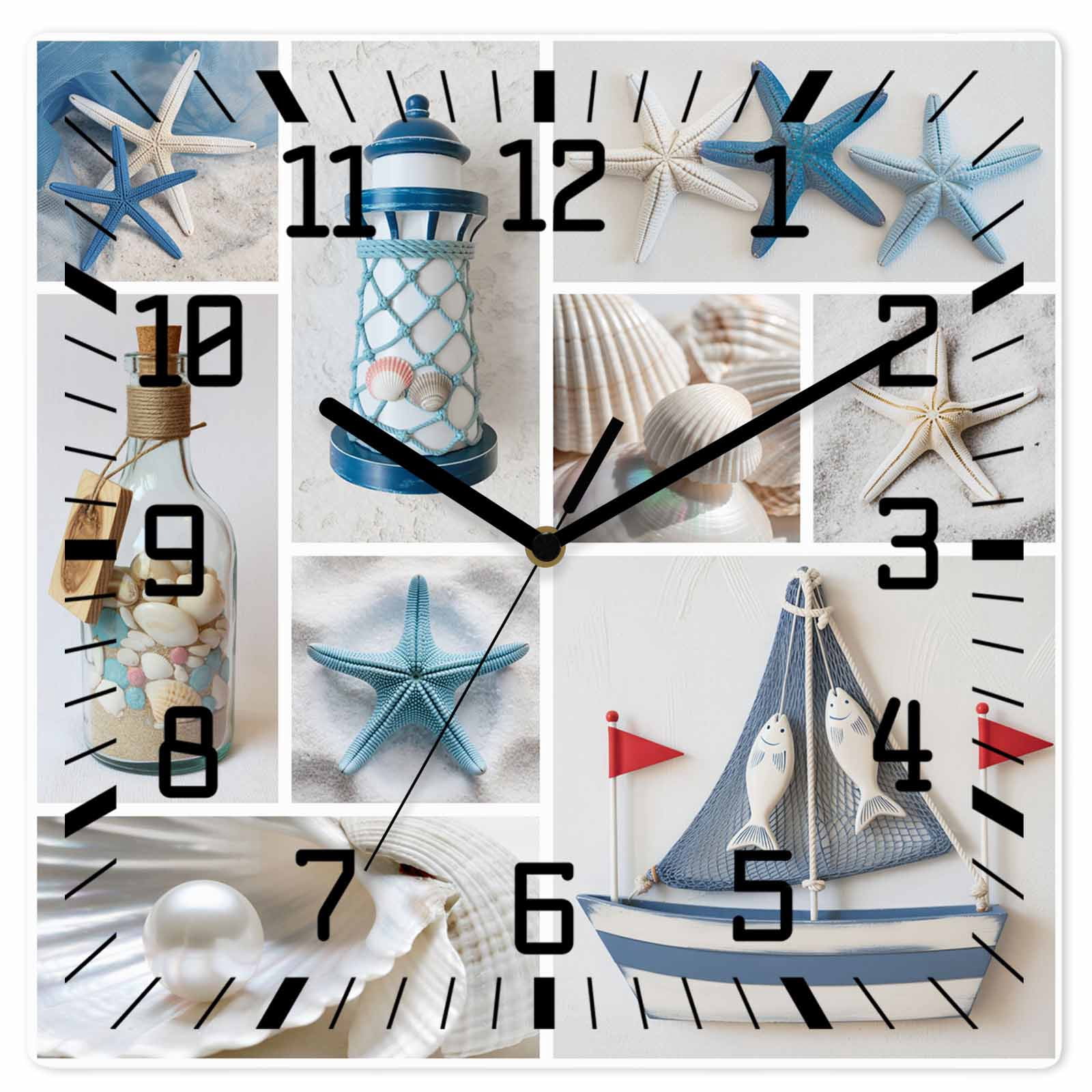Blue Oceans Beach Wooden Wall Clock Silent Non Ticking, Nautical ...