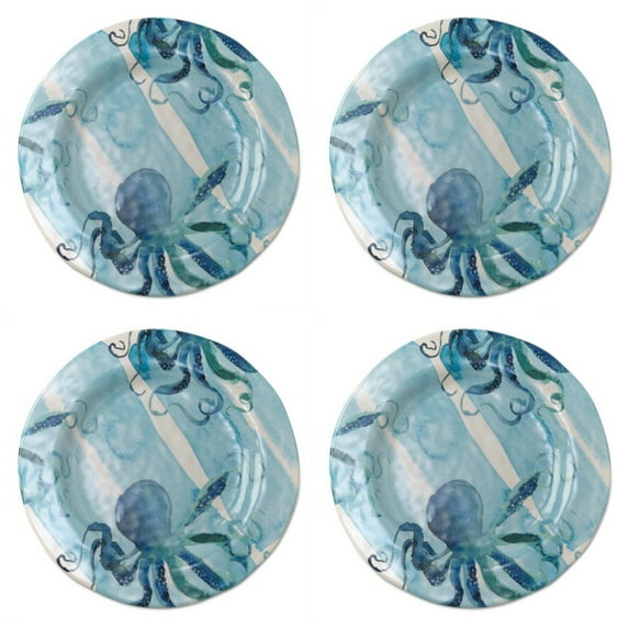 Blue Octopus 11 Inch Dinner Plates Melamine Set of 4
