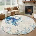 thumbnail image 1 of Blue Octopus Coastal Round Rug 8ft Washable Circle Rugs Non Slip Coral Summer Beach Nautical Ocean Beige Large Area Rug Indoor Floor Carpet for Bedroom Kitchen Living Room Home Office Dining Room, 1 of 8