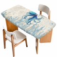 thumbnail image 1 of Blue Octopus Coastal Table Cloths for 5 Foot Rectangle Tables, Coral Summer Beach Nautical Ocean Beige Patio Waterproof Elastic Fitted Tablecloths, Washable Rectangular Table Cover for Camping, 1 of 8