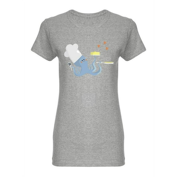 Blue Octopus Cooking Shaped T-Shirt Women -Image by Shutterstock, Female Medium