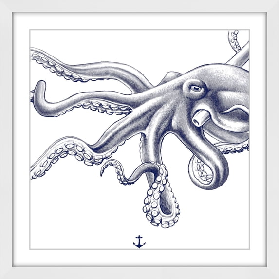 "Blue Octopus" Framed Painting Print