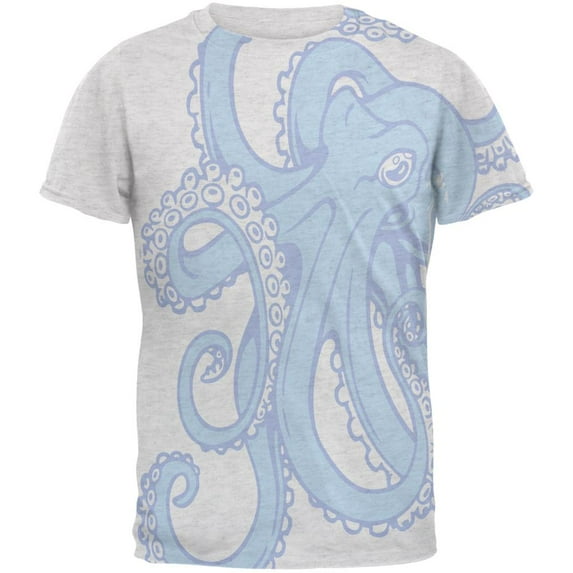 Blue Octopus Ink Mens T Shirt Heather White SM