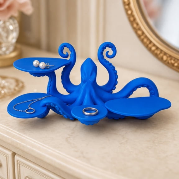 Blue Octopus Jewelry Tray Organizer, Multi-Tentacle Ring Earring Necklace Holder, Cute Ocean Animal Tabletop Jewelry Display Stand for Dresser Decor