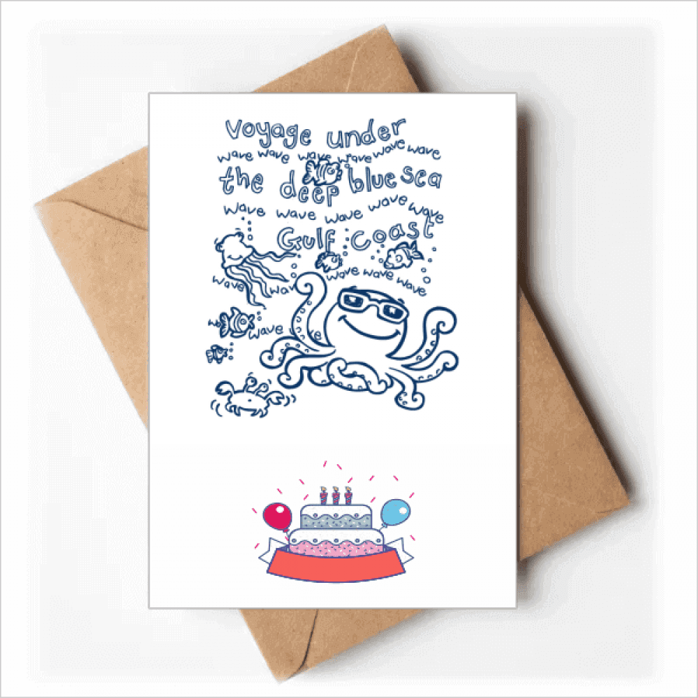 Blue Octopus Marine Life Pattern Happy Birthday Greeting Cards Envelopes Blank