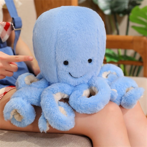 Blue Octopus Plush Toy - Long-Legged & Fluffy Design With Smiling Face, Soft Stuffed Animal For Kids, Home Decor, Game Fans - Comfortable Huggable Doll For Bedroom, Playroom,