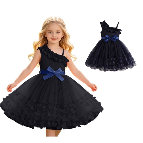 Blue Off Shoulder Flower Girl Dresses for Wedding 1 Sleeve Tulle Summer Vintage Dresses 3-4 Years