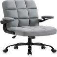 Blue Office Chair Desk Chairs with Flipup Arms and Wheels Linen