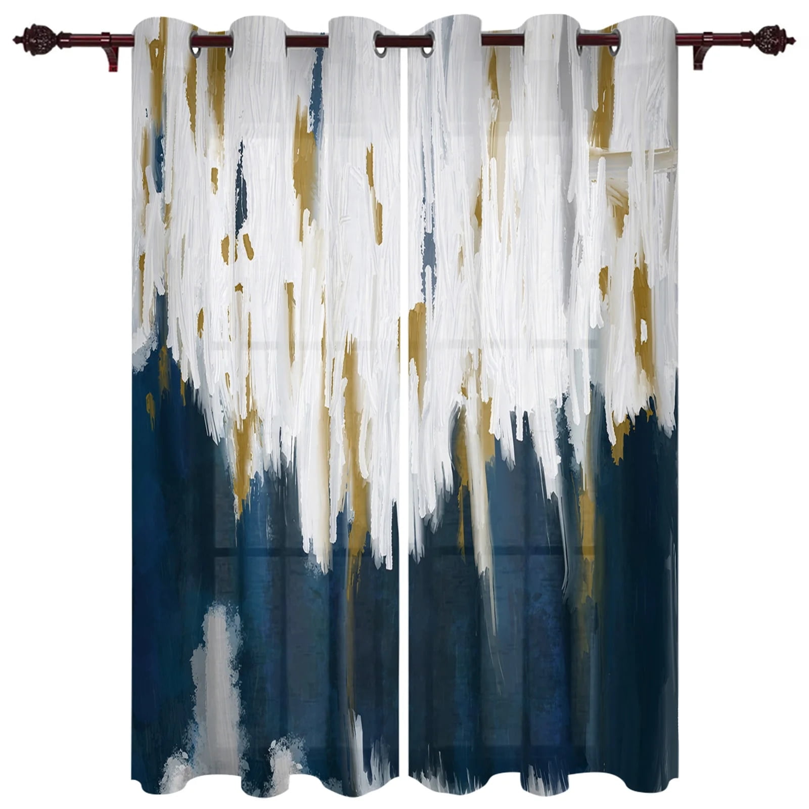Blue Oil Painting Abstract Texture Window Curtain Living Room Luxury ...