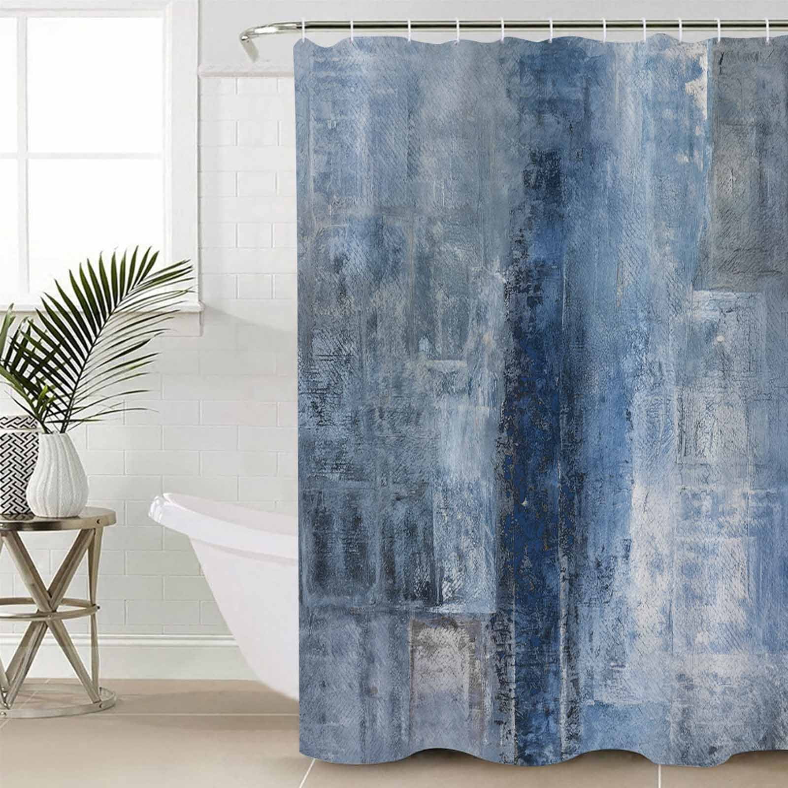 Blue Oil Painting Bathroom Curtain 78 Inch Shower Curtain with Hooks, Modern Abstract Graffiti Street Art Waterproof Polyester Bath Curtain Washable Bathtub Curtain 36''x 78''