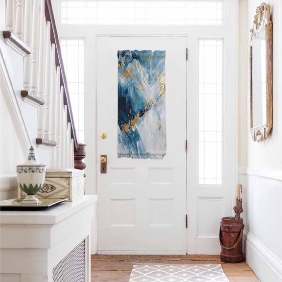 Blue Oil Painting Door Curtains for Door Window, French Sidelight Front Back Door Curtains With Tieback, Modern Marble Art Abstract Kitchen Rod Pocket Drapes Panel, 25"x40"