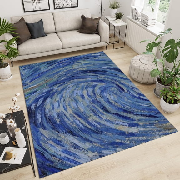 Blue Oil Painting Graffiti Area Rugs, Hand Drawn Abstract Marble Area Carpet, Bedroom Rug Easy To Clean Machine Washable Apply To Door Mats Porch Bedroom 1x2ft
