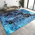 thumbnail image 1 of Blue Oil Painting Marble Area Rugs, Black Curved Fluid Art Swirl Abstract Living Room Carpet, Indoor Rug Bright Color Light Texture Apply To Office Family And Pet 4x5ft, 1 of 6