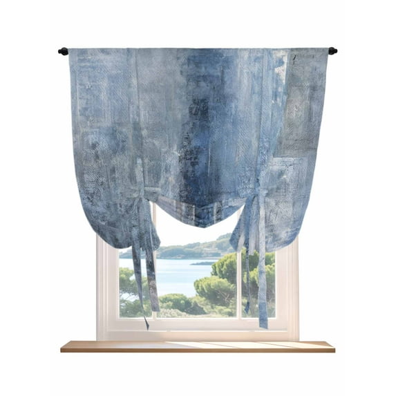 Blue Oil Painting Tie Up Curtains for Windows 63 Inch Length Balloon Curtains Kitchen Adjustable Balloon Window Shade Modern Abstract Graffiti Street Art Tie Up Valance Bathroom Curtain 42"x63"