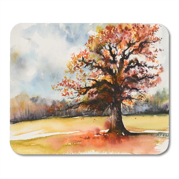 Blue Oil of Oak Autumn Leaves Created Watercolors Brown Mousepad Mouse Pad Mouse Mat 9x10 inch