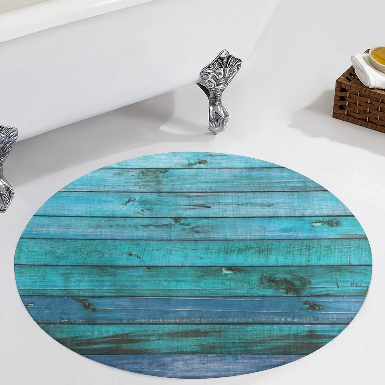 Blue Old Wood Texture Round Carpet Circle Rug Outdoor Patio Area Rug ...