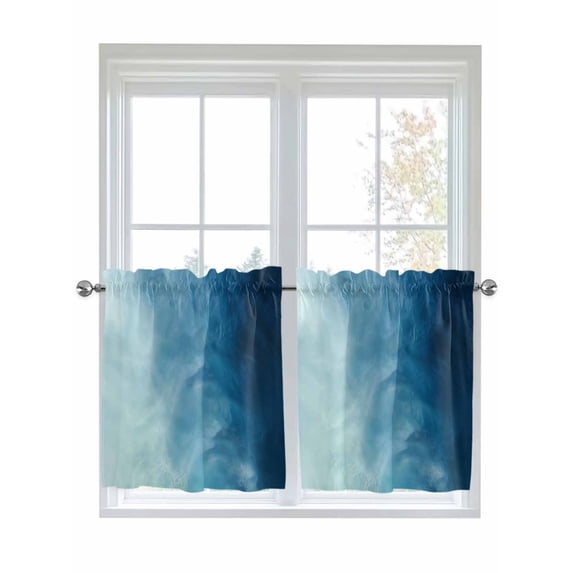 Blue Ombre 2 Panel Kitchen Curtains for Small Windows, Coastal Beach Modern Abstract Art Bathroom Tier Curtain, Short Window Treatment for Bedroom/Living Room 55"x36"