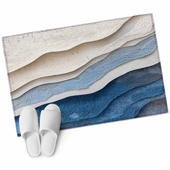 Blue Ombre 2'x3' Washable Rug, Modern Wave Abstract Art Non-Slip Soft Doormat Area Rugs for Entrance Bathroom Bedsides, Carpet for Kitchen Bedroom, Entryway Floor Mat