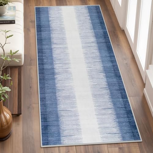 Blue Ombre 2x4 Rug, Washable Non Slip Small Rugs for Entryway, Modern Print Indoor Door Mat for Bathroom Bedroom Laundry Sink