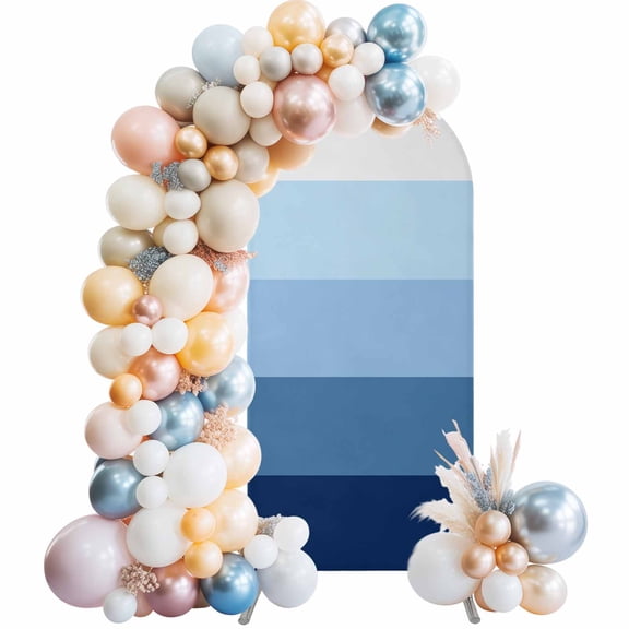 Blue Ombre Arch Backdrop Cover 5Ft, Wedding Arch Covers Stretchy Backdrop, Modern Abstract Art Farmhouse Striped Fitted 2 Sided Arched Photo Background for Birthday Party Decorations