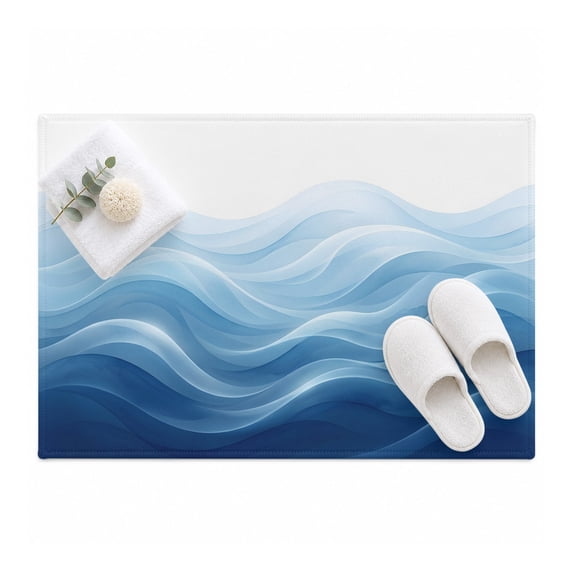 Blue Ombre Area Rug 2'x3', Abstract Modern Gradient Ripple Mat Non-Slip ...
