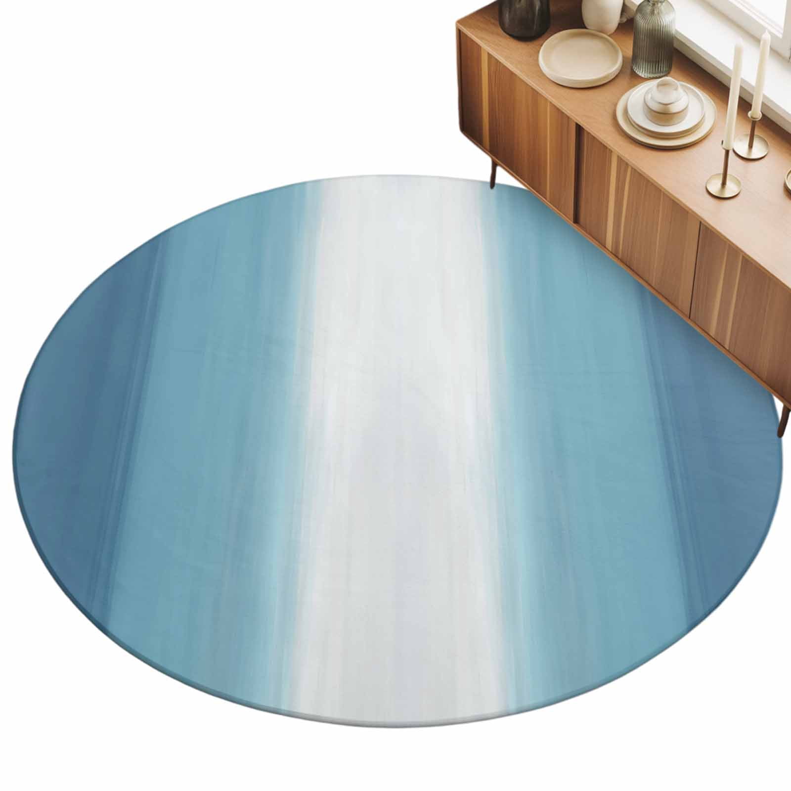 Blue Ombre Area Rugs 3' (Round) Abstract Light Blue Ombre White Stripes ...