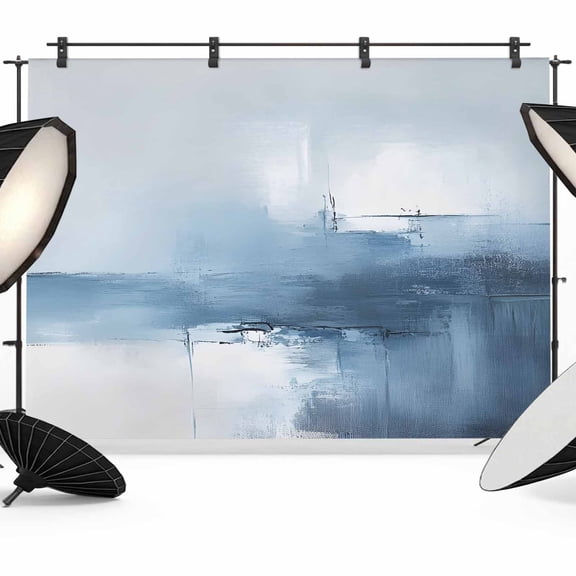 Blue Ombre Backdrop for Photography, Fabric Photo Background Backdrop, Modern Geometric Abstract Artwork Photo Booth Background for Portrait Photoshoot Video Wedding Studio Decoration Banner 7x5ft