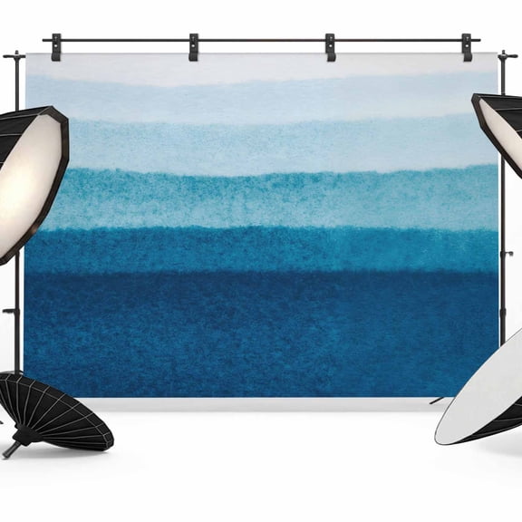 Blue Ombre Backdrop for Photoshoot, Photography Photo Studio Background Wall Backdrop, Ocean Waves Beach Gradient Back Drop Banner Panel for Portraits Wedding Party Live Streaming Decor 12x8Ft