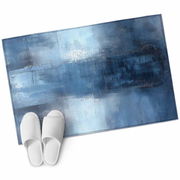 Blue Ombre Bathroom Mat 2x3 FT, Non Slip Small Kitchen Mat, Oil Painted Retro Abstract Art Modern Washable Soft Backed Front Door Throw Rug Non-Shedding Indoor Outdoor Doormat for Entryway Sink