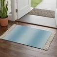 thumbnail image 1 of Blue Ombre Bathroom Rug 2'x3', Modern Abstract Art Farmhouse Gradient Low Profile Front Entryway Rug with Tassels, Woven Cotton Washable Kitchen Mat Carpet for Foyer Bedroom Back Door Decor, 1 of 9