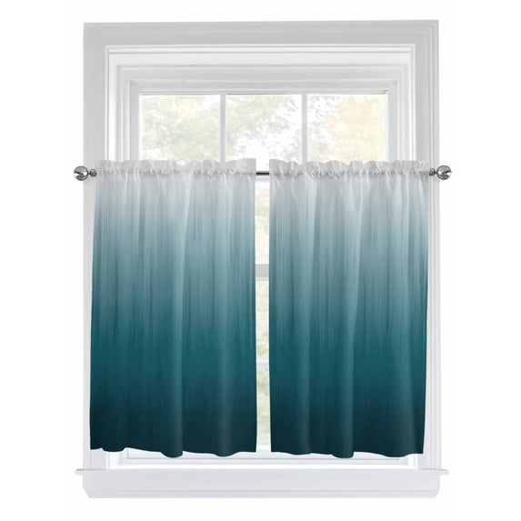 Blue Ombre Bathroom Window Curtain, Contemporary Gradient Abstract Art Light Filtering Coffee Kitchen Curtains, Bedroom Living Room Curtains 2 Panel 84"x54"