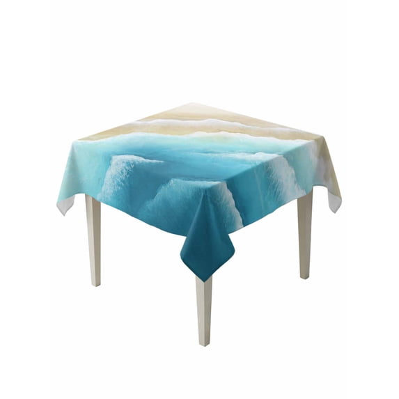 Blue Ombre Beach Table Cloth, Waterproof Tablecloth for Square Tables, Ocean Coastal Gradient Waves Summer Reusable Washable Fabric Table Cover for Restaurant Kitchen Dining Tables 54"x54"