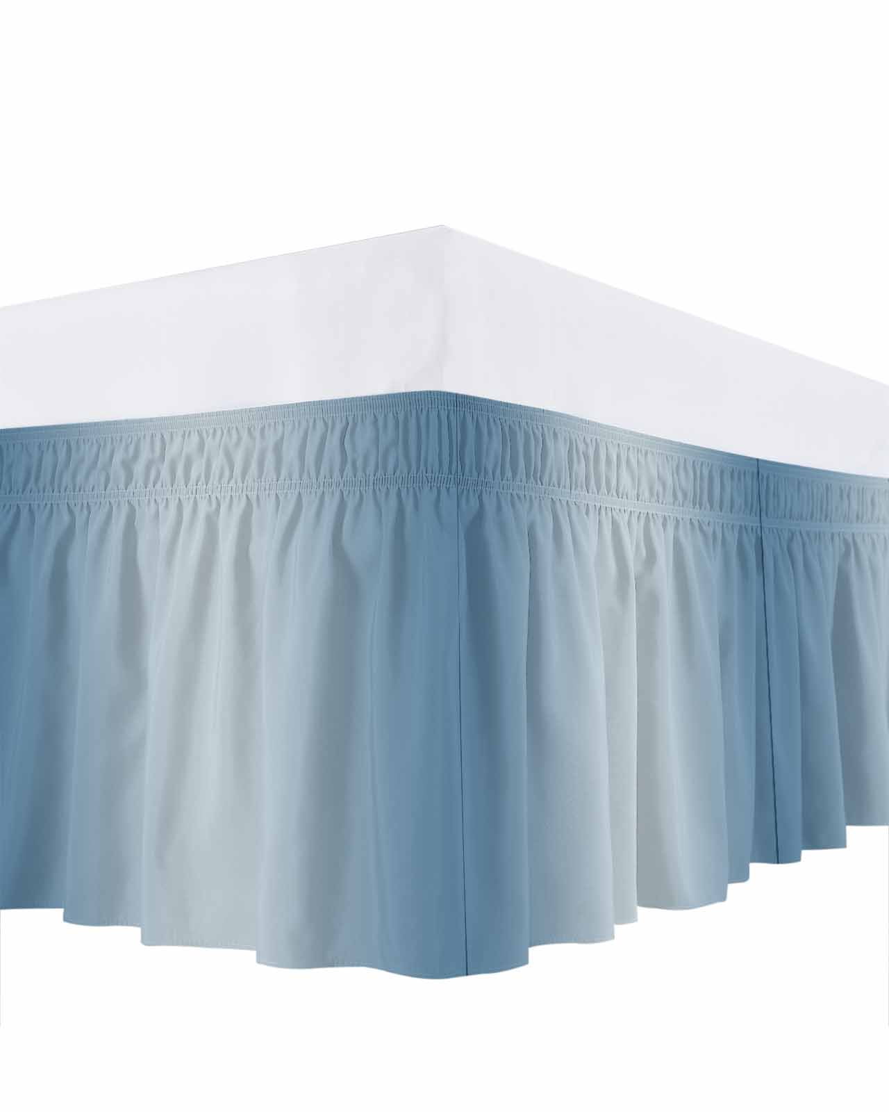 Blue Ombre Bed Skirt Cal King Size, Modern Gradient Abstract Art Wrap Around Bed Skirting with Adjustable Elastic Strap, Dust Ruffled Pleated Bedskirts 18 Inch Drop for Bedroom Cal King Beds