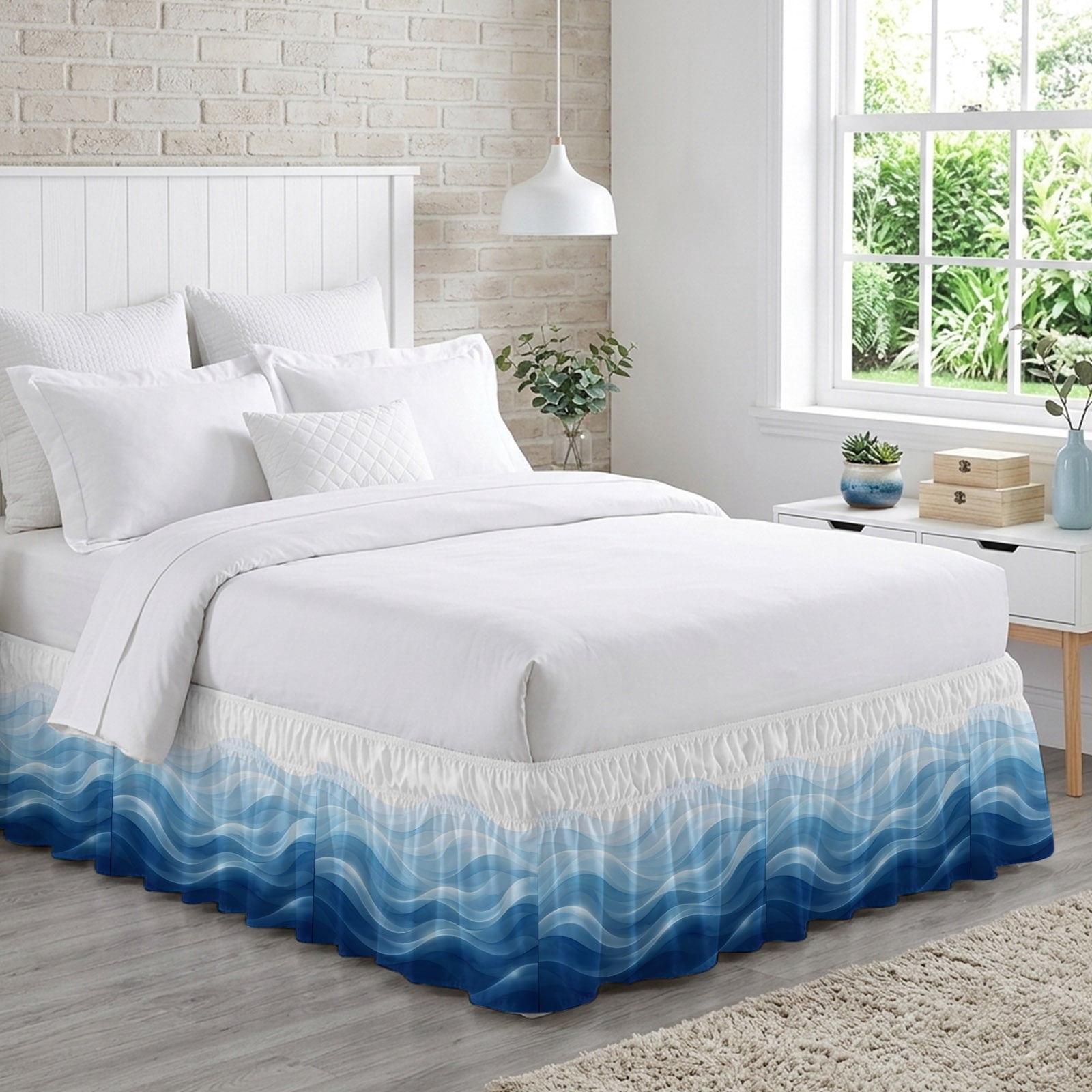Blue Ombre Bed Skirt California King Size 18 Inch Drop, Abstract Modern ...