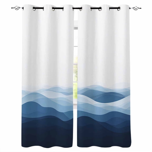 Blue Ombre Blackout Curtains for Bedroom Living Room Darkening Curtains 63 Inches Long Summer Minimalist Ocean Waves Window Curtain 2 Panels Set Insulated Window Treatment Grommet Drapes 42"x63"