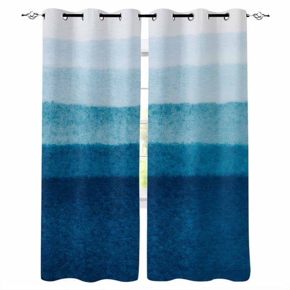 Blue Ombre Blackout Curtains for Bedroom/Living Room, Ocean Waves Beach Gradient Thermal Insulated Kitchen Drapes with Grommets, Light Blocking Window Treatment, 2 Panels 42" x 45"