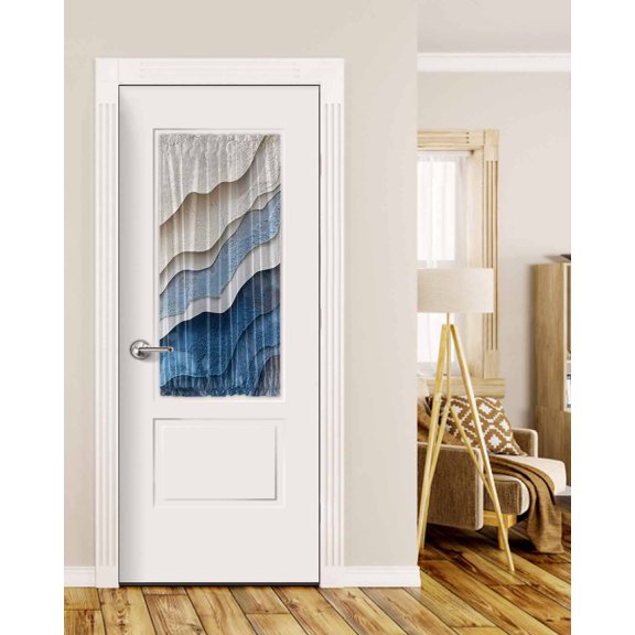 Blue Ombre Blackout Door Curtains for French, Glass,Front, Back, Patio Door, Modern Wave Abstract Art Thermal Insulated Rod Pocket Window Curtain Drapes With Tiebacks 25"x40"