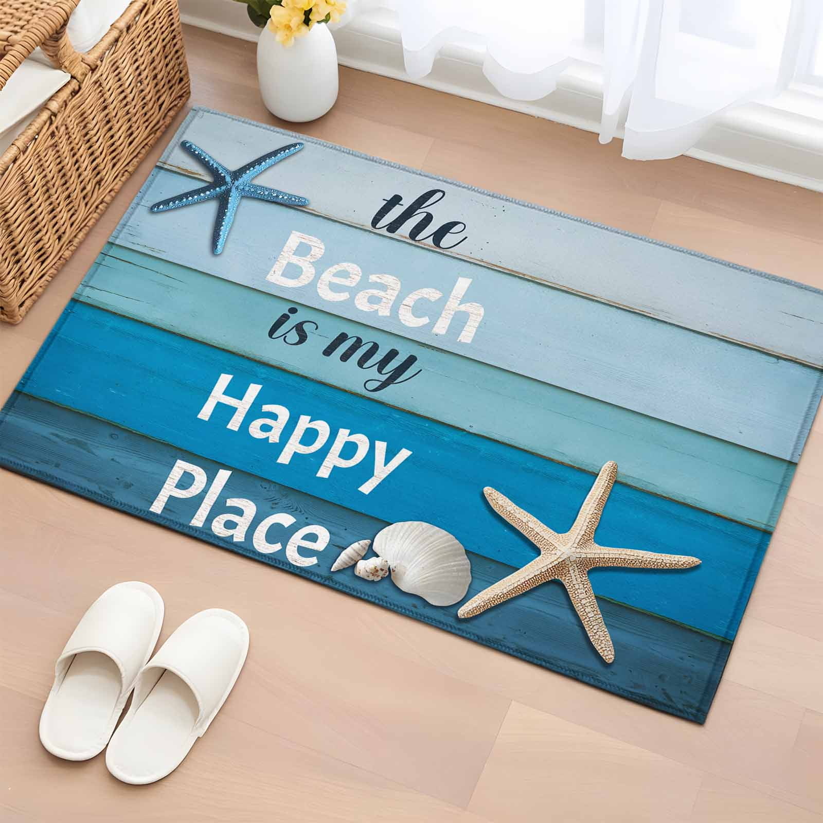 Blue Ombre Coastal Bathroom Rug Washable 2x3 Entryway Rug Non Slip ...