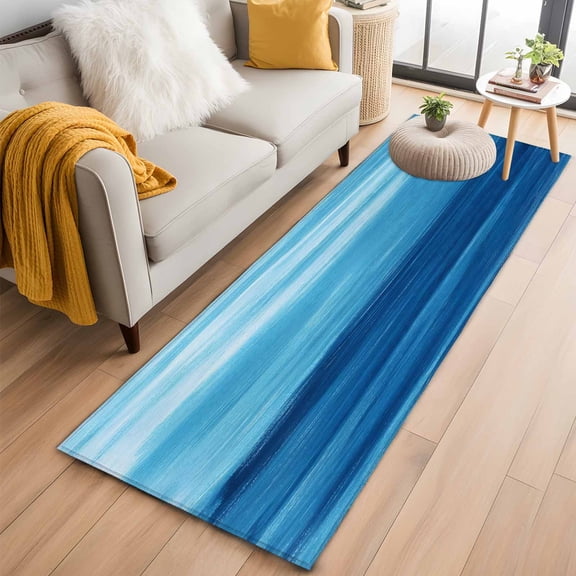 Blue Ombre Coastal Kitchen Runner Rug 2x6 Washable Runners for Hallway Non Slip Summer Gradient Ocean Wave Large Area Rug Indoor Floor Carpet for Bathroom Laundry Entryway Bedroom Living Room