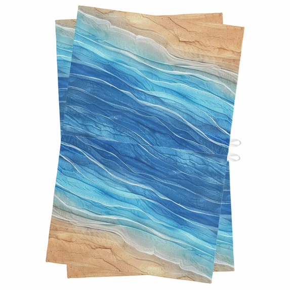 Blue Ombre Coastal Kitchen Towels Set of 2, Water Absorbent Dish Towel, Summer Nautical Beach Ocean Seaside Decorative Hand Towels - Quick Drying Cloth for Cooking Baking, 18x28 Inch