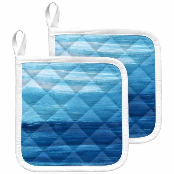 Blue Ombre Coastal Pot Holders for Kitchen Heatproof Potholder, 2 Pack Summer Gradient Ocean Wave Hot Pads Multipurpose Oven Pads Cloth Potholders Trivet for Cooking and Baking