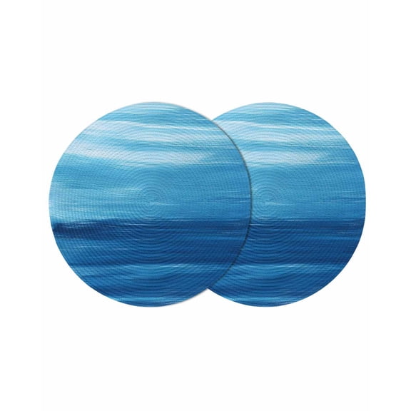 Blue Ombre Coastal Round Placemats Set of 2 for Dinning Tables,Heat-proof Braided Table Mats 13 Inch,Summer Gradient Ocean Wave Washable Place Mat for Kitchen Restaurant Party Decor Table Setting