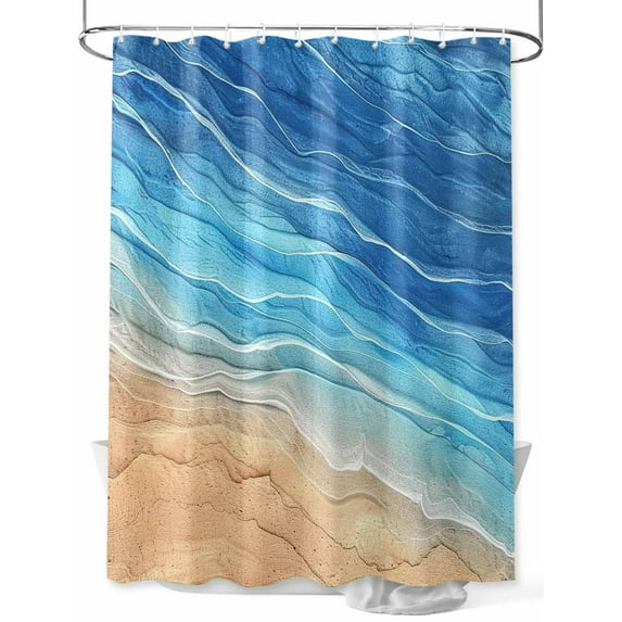 Blue Ombre Coastal Stall Shower Curtain, Waterproof Shower Curtains for Bathroom, Summer Nautical Beach Ocean Seaside Washable Fabric Cloth Bath Curtain for Bathtub Decoration with Hooks 36x72 Inches