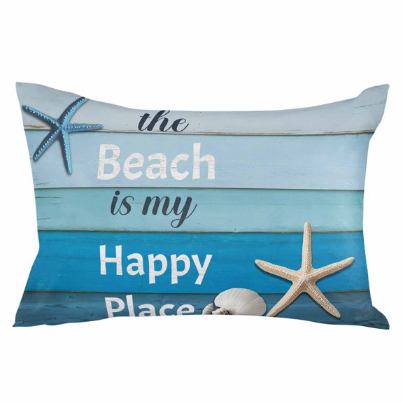 Blue Ombre Coastal Throw Pillow Cover 12 x 20 Inch Decorative Pillow Cover Nautical Starfish Shell Summer Beach Lumbar Pillowcase Seasonal Rectangle Cushion Case for Couch Sofa Bed Living Room
